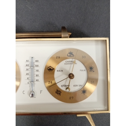 60 - A Swiza gilt brass table clock with barometer/thermometer made Circa 1960 and a small heavy mantle '... 
