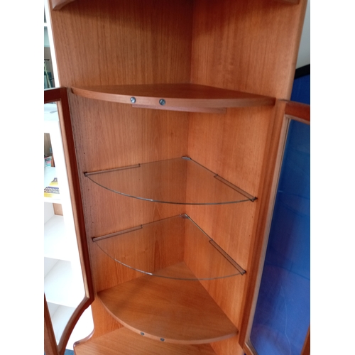 100 - A mid century Modern MCM teak Parker Knoll Nathan Corner display cabinet. Measures H 194cm x D 44cm ... 