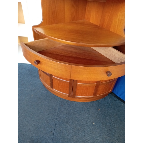 100 - A mid century Modern MCM teak Parker Knoll Nathan Corner display cabinet. Measures H 194cm x D 44cm ... 