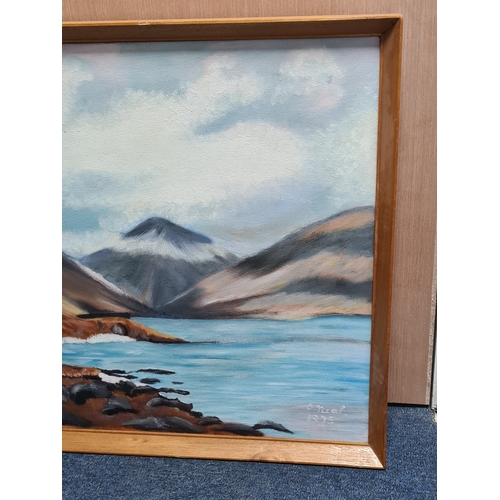 151 - Framed Oil painting landscape of Lake & Mountains signed O'Neal 1975. Measures H55cm x 80cm.