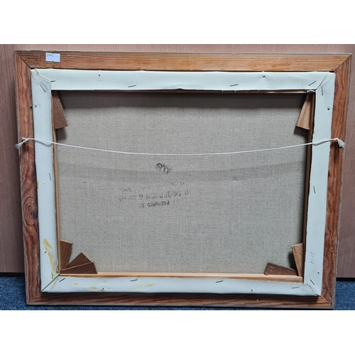 155 - Framed mid century Oil landscape painting of a Green boat in the Harbour by Geoffrey. R. Herickx, 19... 