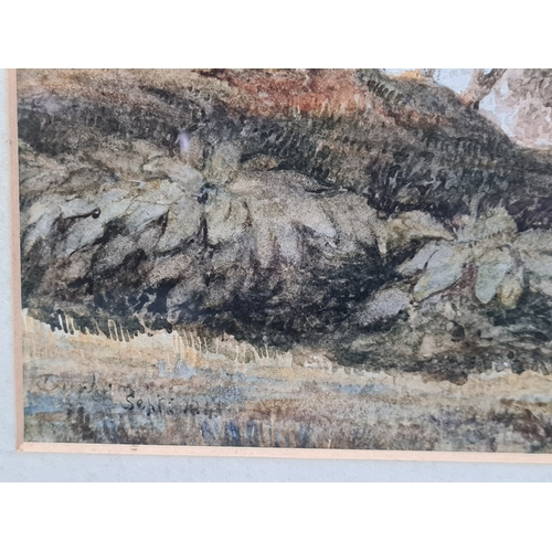 162 - Glass framed Watercolour landscape painting: Warwick Castle & St Marys Church with the River Leam in... 