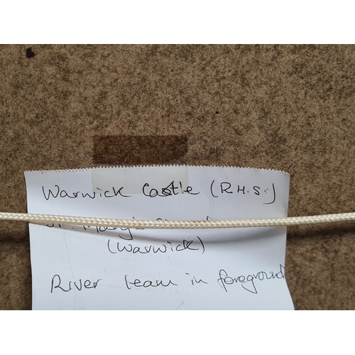 162 - Glass framed Watercolour landscape painting: Warwick Castle & St Marys Church with the River Leam in... 