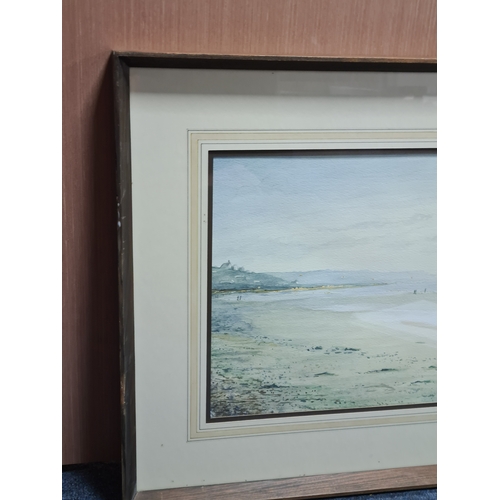 163 - Glass framed Watercolour landscape painting of French beach signed R. Fleming 1986. Possibly Benervi... 