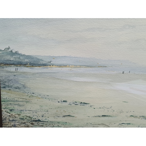 163 - Glass framed Watercolour landscape painting of French beach signed R. Fleming 1986. Possibly Benervi... 