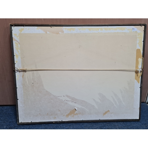 163 - Glass framed Watercolour landscape painting of French beach signed R. Fleming 1986. Possibly Benervi... 