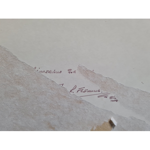 163 - Glass framed Watercolour landscape painting of French beach signed R. Fleming 1986. Possibly Benervi... 