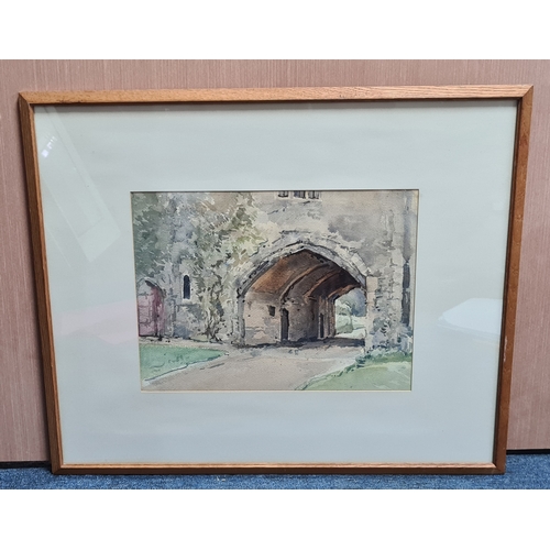 164 - Glass framed Watercolour painting of rustic stone Archway. Measures H51cm x61.