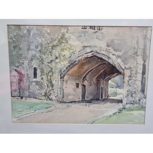 164 - Glass framed Watercolour painting of rustic stone Archway. Measures H51cm x61.