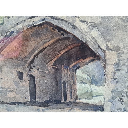 164 - Glass framed Watercolour painting of rustic stone Archway. Measures H51cm x61.