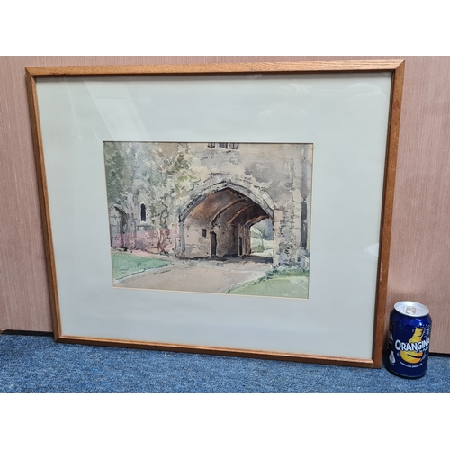 164 - Glass framed Watercolour painting of rustic stone Archway. Measures H51cm x61.