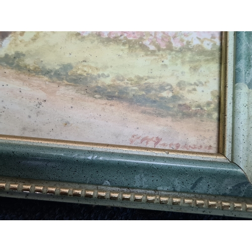 170 - 2 glass framed paintings, one a watercolour with country house and sheep which measures H32cm x39cm,... 