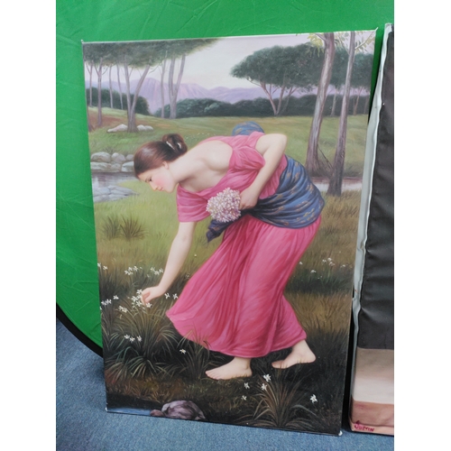 171 - Two oil on canvas paintings of women. One is signed Justin. H 91cm x W 61cm.