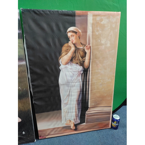 171 - Two oil on canvas paintings of women. One is signed Justin. H 91cm x W 61cm.