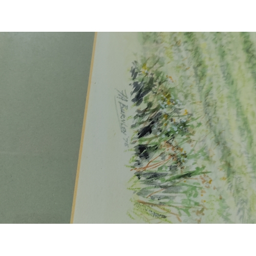 172 - A pair of original mixed media paintings signed FA Burnley '75 of tractors in summer and winter.