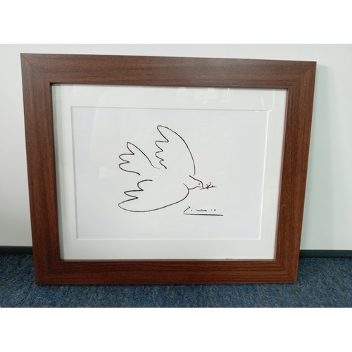 149 - A framed lithograph of Pablo Picasso 'Dove of peace' measures 42cm x 35cm.