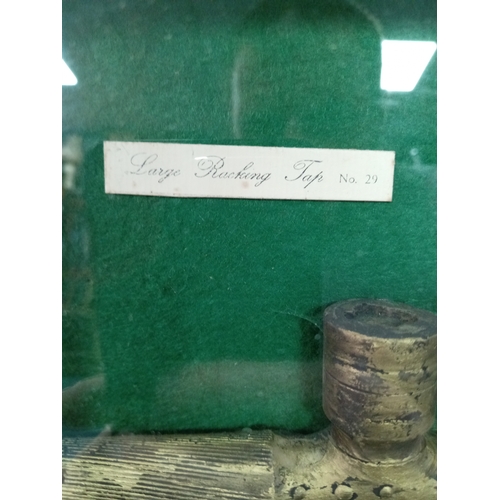 147 - A framed collection of Antique brass beer taps/spigots from Josiah Morgan & Sons. To include a large... 