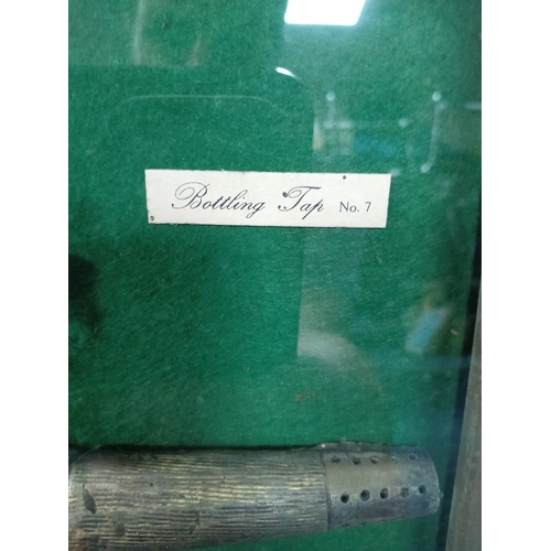 147 - A framed collection of Antique brass beer taps/spigots from Josiah Morgan & Sons. To include a large... 