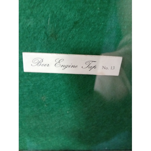 147 - A framed collection of Antique brass beer taps/spigots from Josiah Morgan & Sons. To include a large... 