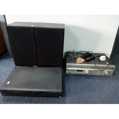 115 - A Trio KR-720 stereo receiver. A mordaunt-short pair of speakers and an air cam alpha 7 CD player.