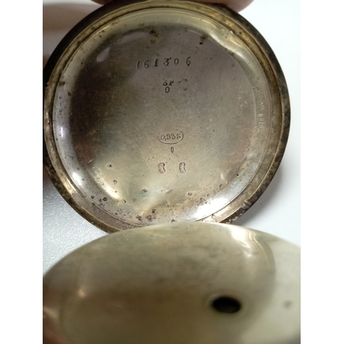 120 - A hallmarked 935 silver pocket watch. A/F. Total weight 103.5 grams.
