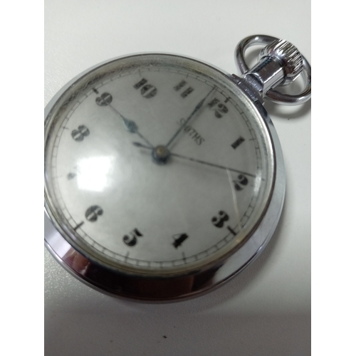 121 - A working vintage Smiths pocket watch. Small crack on face.