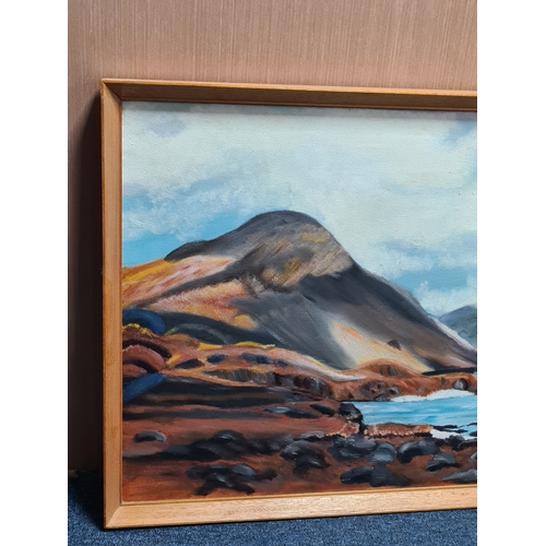 116 - Framed Oil painting landscape of Lake & Mountains signed O'Neal 1975. Measures H55cm x 80cm.