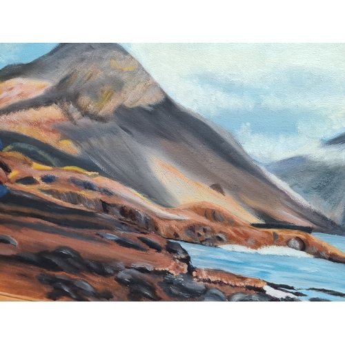116 - Framed Oil painting landscape of Lake & Mountains signed O'Neal 1975. Measures H55cm x 80cm.