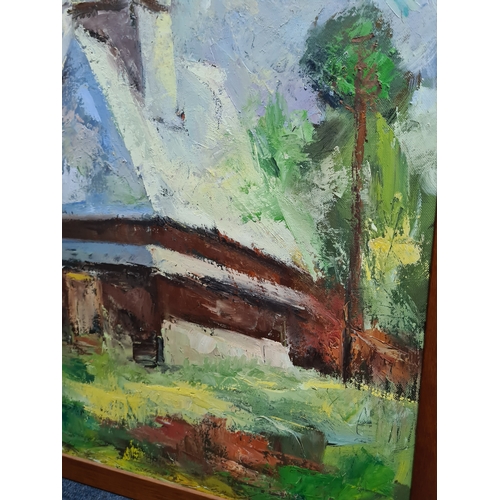 118 - Framed Impressionistic Oil painting of a Romanian 'Biserica' Wooden Church, by Angela Pop & Paul Van... 