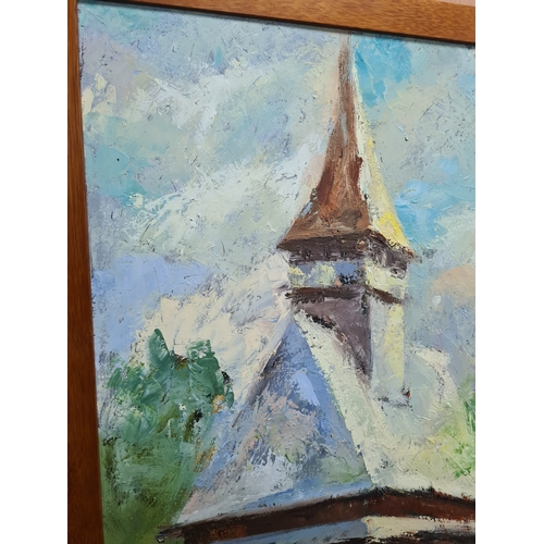 118 - Framed Impressionistic Oil painting of a Romanian 'Biserica' Wooden Church, by Angela Pop & Paul Van... 