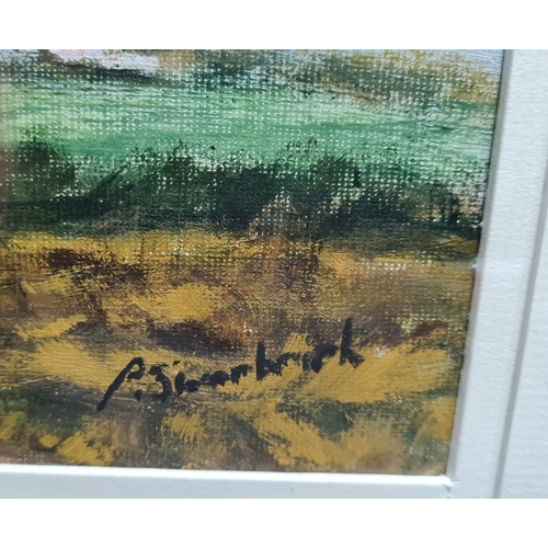 128 - Glass framed Atmospheric landscape Oil or Acrylic painting of the countryside with farmhouse. Signat... 