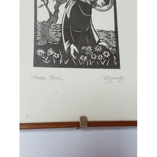 251 - A black and white religious icon woodblock print. H 21cm x W 16cm.