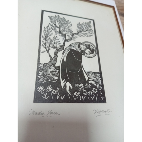 251 - A black and white religious icon woodblock print. H 21cm x W 16cm.