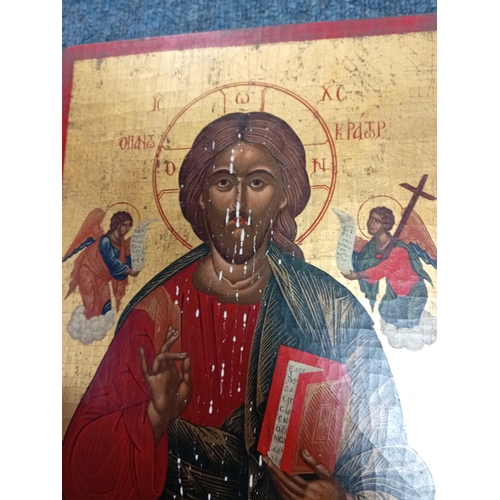 253 - A religious icon painting on wood of Jesus Christ Pantocrator based on a painting from the Byzantine... 
