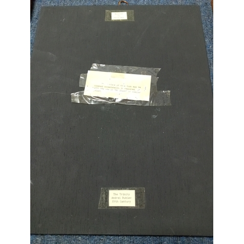 254 - A collection of 6 religious icon prints on wood one is carved.