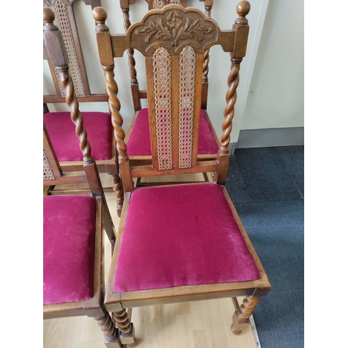 150 - A set of four vintage cane backed barley twist chairs. One chair has damage and there are some signs... 