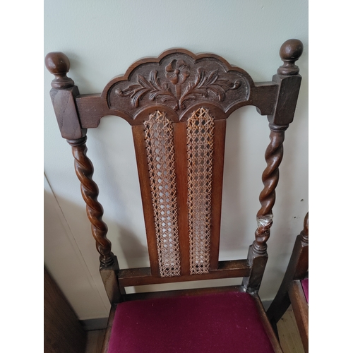 150 - A set of four vintage cane backed barley twist chairs. One chair has damage and there are some signs... 