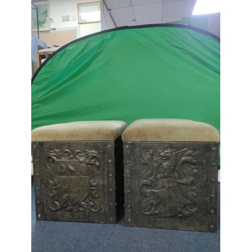 151 - A pair of Victorian fire benches. Embossed sides and hinged cushion. H 45. W  54