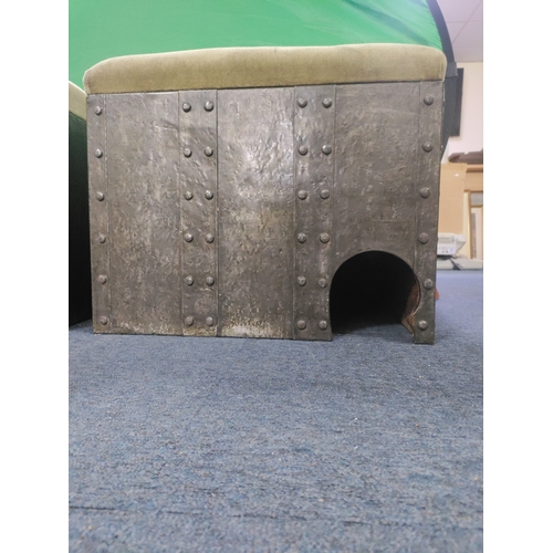 151 - A pair of Victorian fire benches. Embossed sides and hinged cushion. H 45. W  54