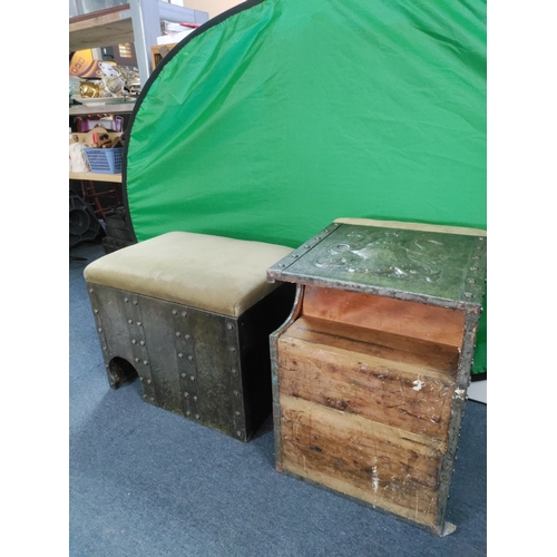 151 - A pair of Victorian fire benches. Embossed sides and hinged cushion. H 45. W  54