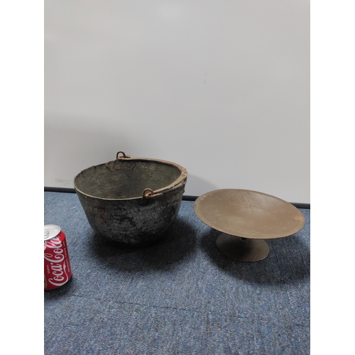 3 - A set of antique Copper pans, bowls and a pedestal.