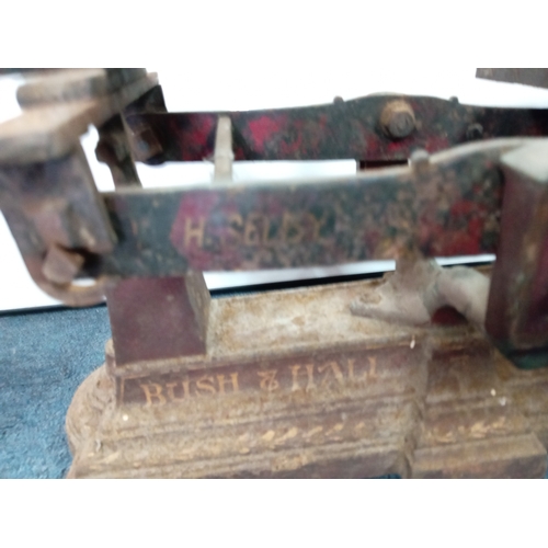 5 - A vintage set of Bush & Hall shop weighing scales. With brass pan.