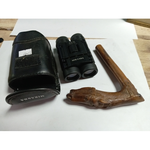 18 - A selection of trinkets, jewelry, a single clock, pair of Miranda binoculars, a multi tool pocket kn... 