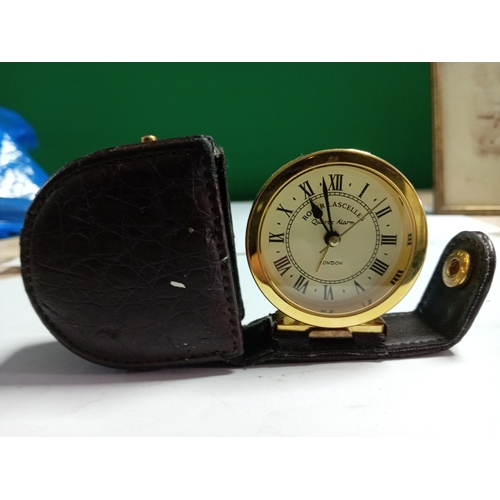 18 - A selection of trinkets, jewelry, a single clock, pair of Miranda binoculars, a multi tool pocket kn... 