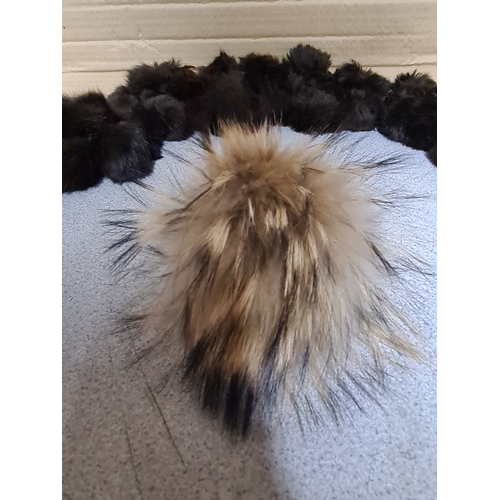 19 - Ladies vintage brown Fur Stole, possibly Rabbit Fur & a beige fur Pompom. Stole measures 150cm.