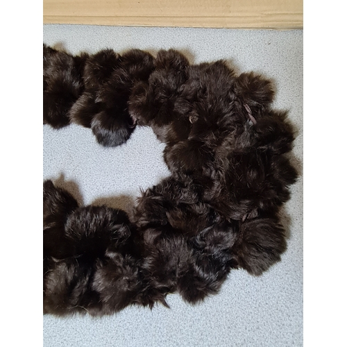 19 - Ladies vintage brown Fur Stole, possibly Rabbit Fur & a beige fur Pompom. Stole measures 150cm.