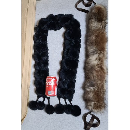 21 - Ladies vintage black Fur stole, possibly Rabbit Fur & a brown fur collar.