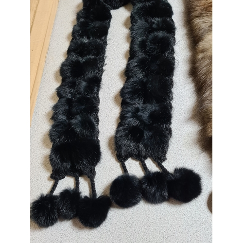 21 - Ladies vintage black Fur stole, possibly Rabbit Fur & a brown fur collar.