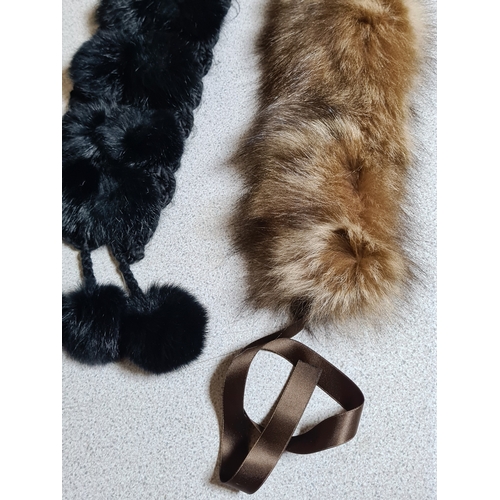 21 - Ladies vintage black Fur stole, possibly Rabbit Fur & a brown fur collar.