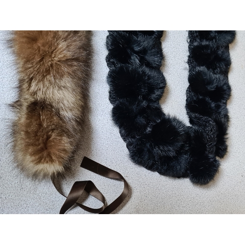 21 - Ladies vintage black Fur stole, possibly Rabbit Fur & a brown fur collar.